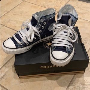 Blue/Checkered Double Upper High Top Converse